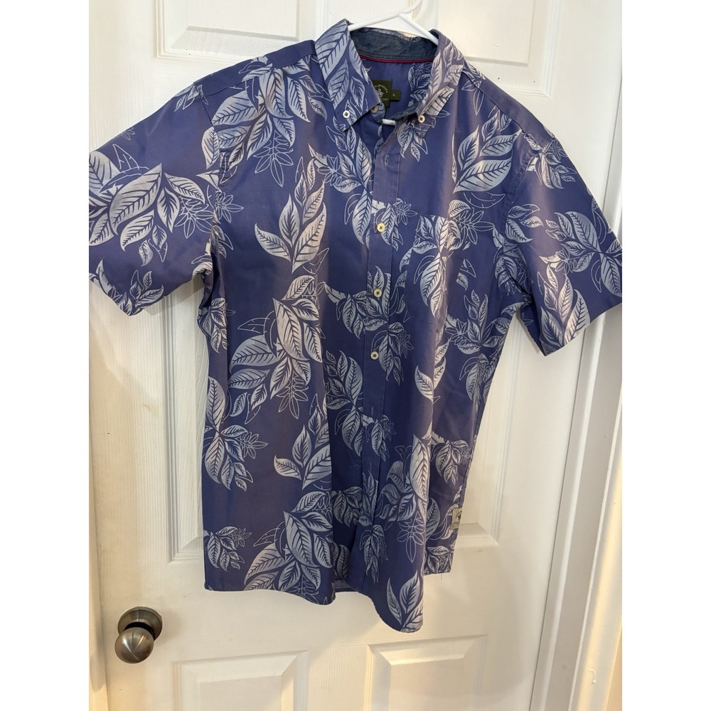 Santa Barbara Polo & Racquet Club Men's XL Blue Leaf Print Short Sleeve